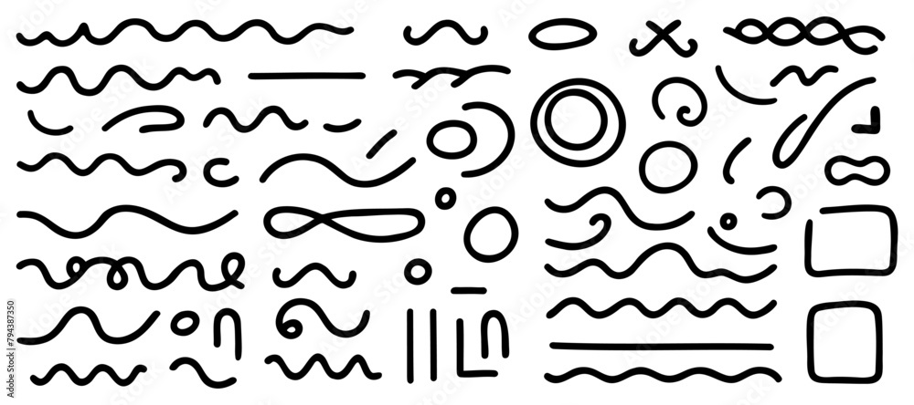 Obraz premium Set of artistic pen brushes. Hand drawn grunge strokes. Vector illustration.