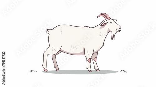   Goat with extended horn against plain white backdrop Small red mark on its ear