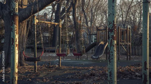 A park with a playground and a tree