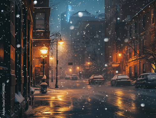 Winter Evening in Snowy City