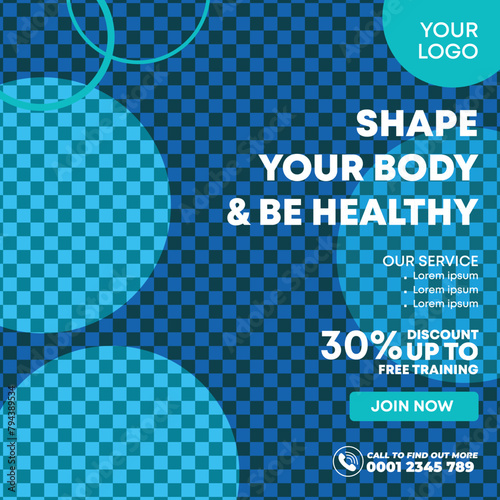 Shape your body & be healthy fitness social media post template