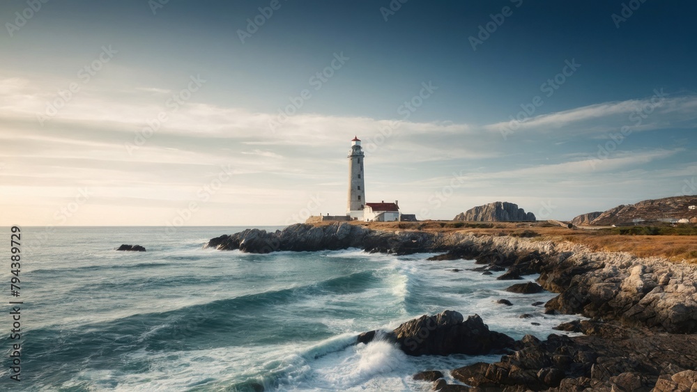 Fototapeta premium Lighthouse over the beautiful sea and coast