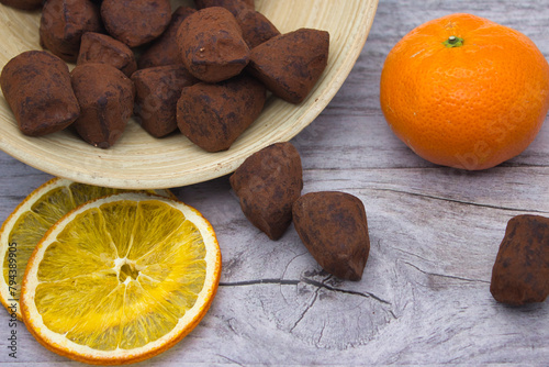 Citrus-Infused Chocolate Truffles on Wood