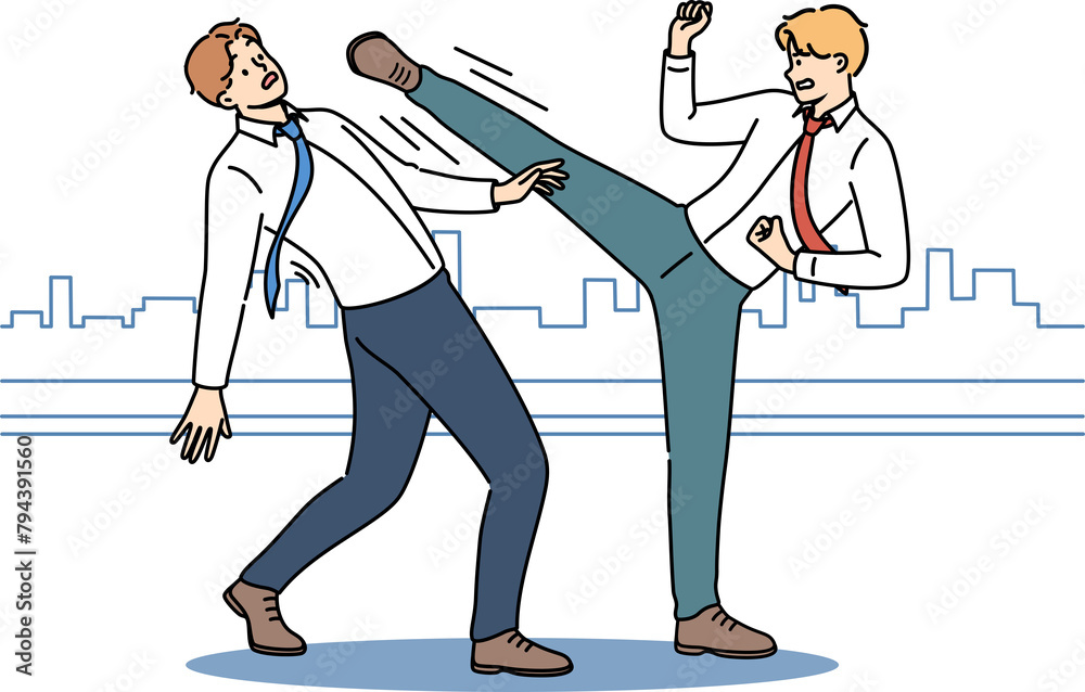 Obraz premium Fierce competition among business men caused scramble for positions and opportunities to gain new clients. Fierce competition and struggle of company managers who want to achieve goal at any cost