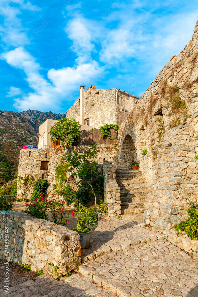 Lama, a hilltop town nestled in the mountains. Balagne,Corsica, France. Lama, a picturesque hillside village in Balagne, Corsica