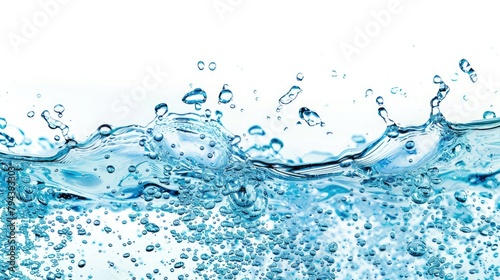 Fresh clean bubbles and water splashes closeup on white background with space for text