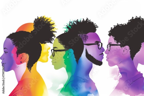 Illustration of colorful individuals celebrates diversity, embodying unity and inclusion in dynamic harmony.