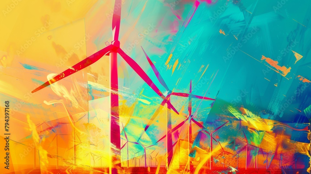 Fototapeta premium Abstract interpretation of renewable energy systems in vibrant colors AI generated illustration