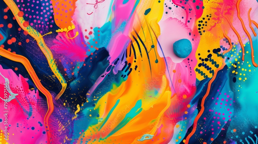 Abstract patterns in vibrant neon hues with a playful touch  AI generated illustration