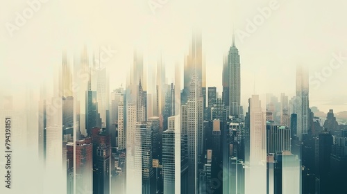 Abstract shapes morphing into recognizable city landmarks  AI generated illustration photo