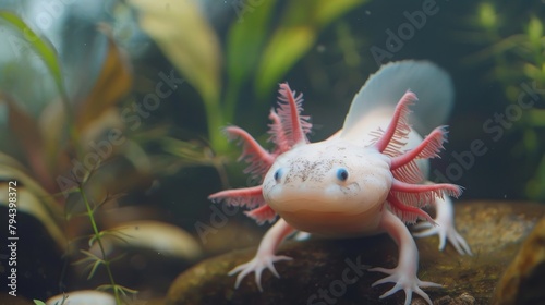 Adorable axolotl swimming in a tank  AI generated illustration