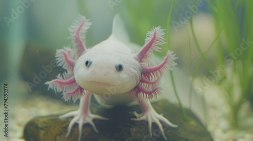 Adorable axolotl swimming in a tank AI generated illustration