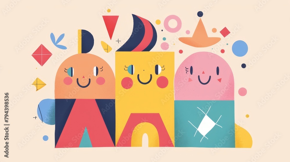 Adorable family of abstract geometric shapes in cute style AI generated illustration Adorable family of abstract geometric shapes in cute style AI generated illustration