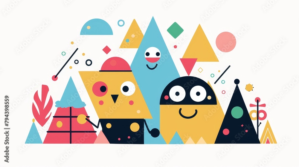 Adorable family of abstract geometric shapes in cute style  AI generated illustration