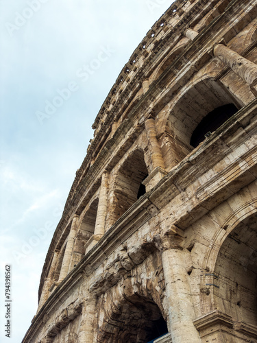 Closeup of the arches of the Roman Colosseum in Rome