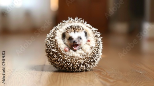 Adorable hedgehog rolling into a ball AI generated illustration