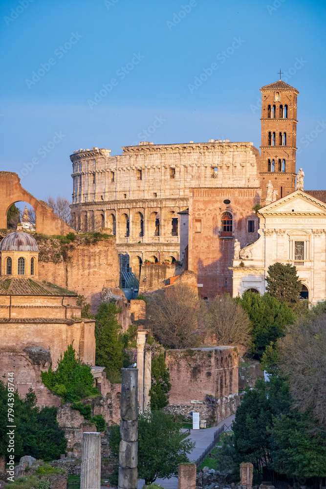 Obraz premium View of the Roman forum with the Colosseum in the background