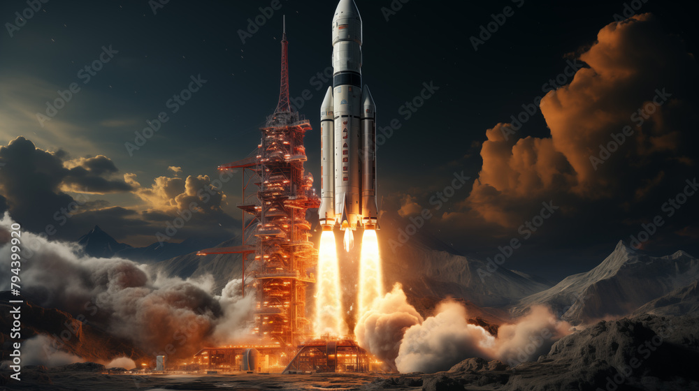 Launch vehicle launch roars to life its engines thrusting with