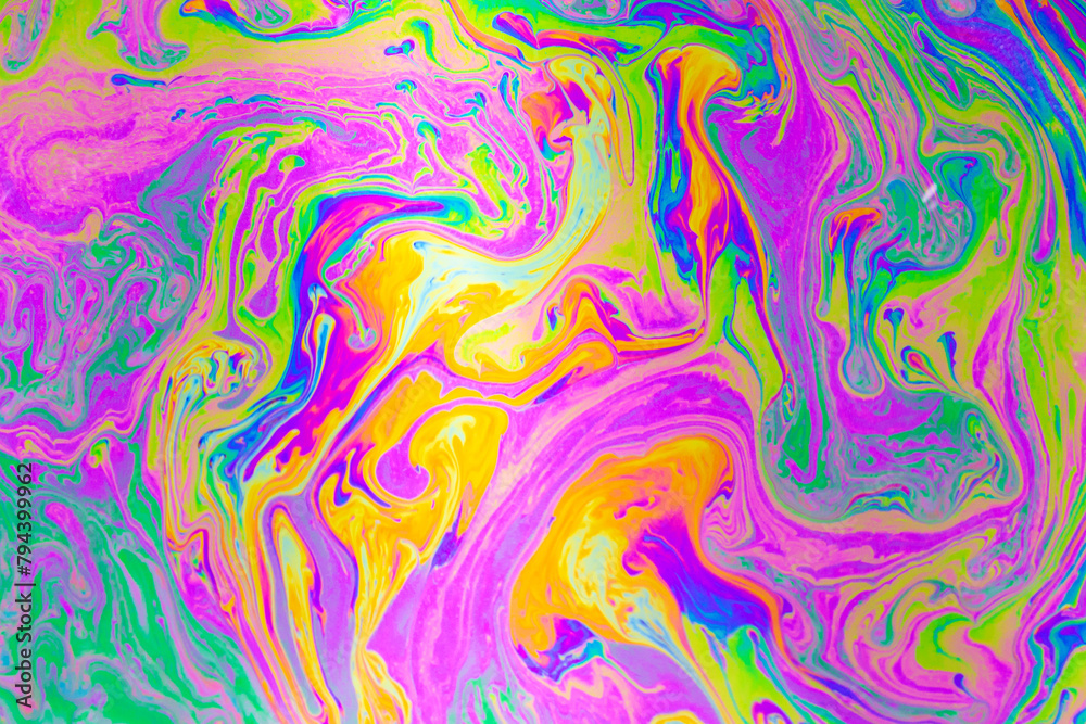 Psychedelic multicolored background abstract. Rainbow colors. patterns background. Photo macro shot of soap bubbles