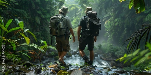 two hikers in the rainforest photo