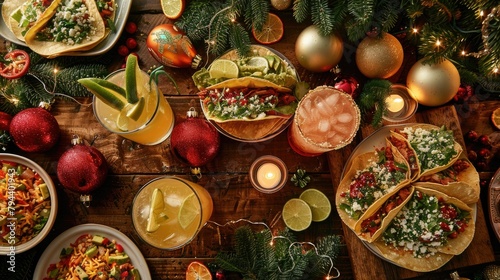 Enjoy the festive spirit with a delightful spread of tacos and margaritas to celebrate the holiday season photo