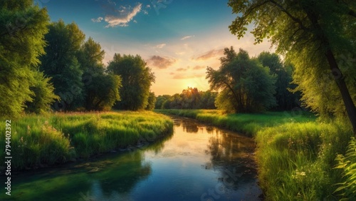 Wild river in the forest, summer, wallpaper