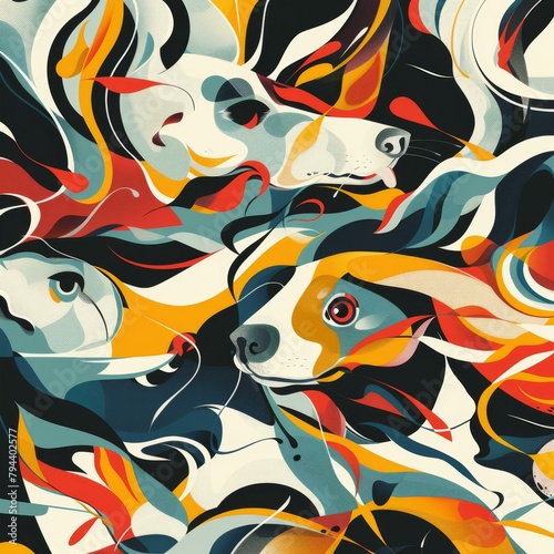 Illustrator creates an abstract depiction of pets in motion  dynamic and colorful for wallpaper