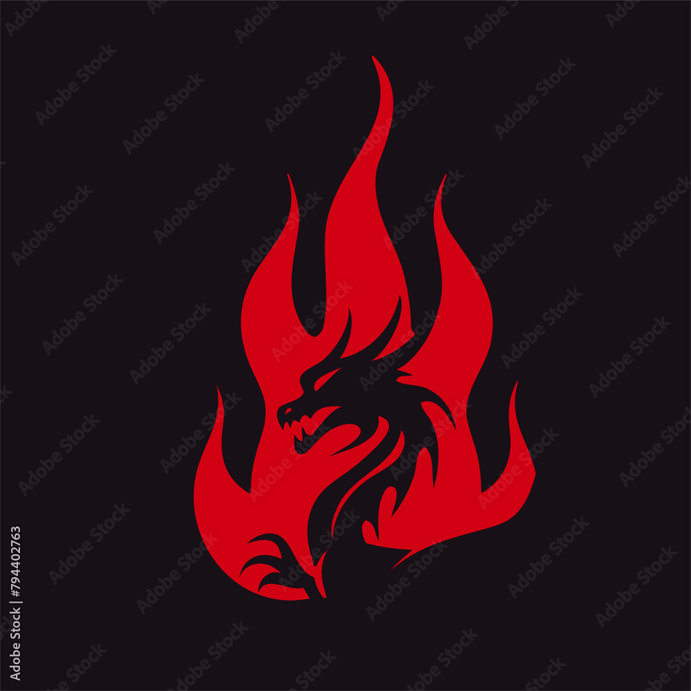 dragon flame red logo, dragon outline in fire shape dragon flame red logo, dragon outline in fire shape