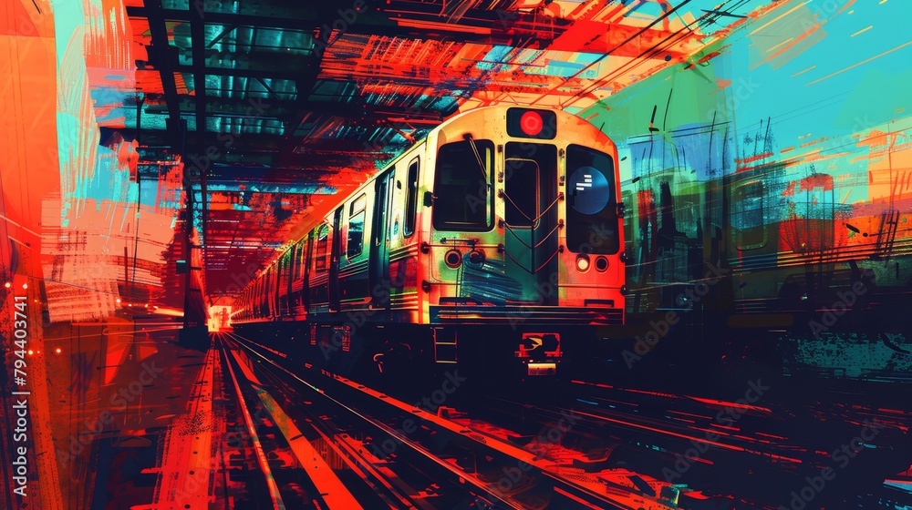 An abstract interpretation of a subway train       AI generated illustration