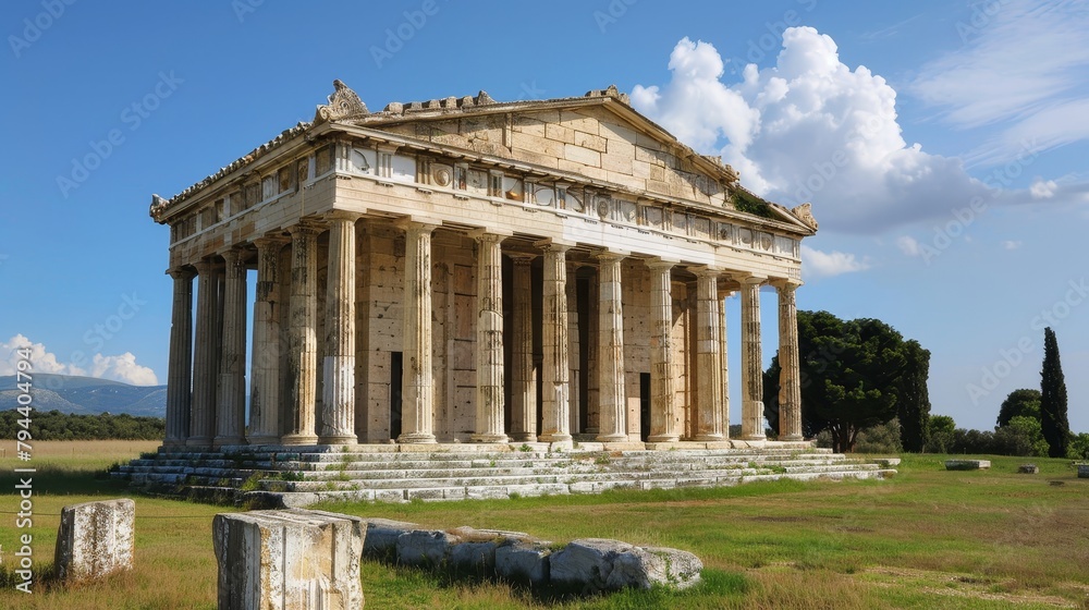 Ancient Greek temple with marble columns       AI generated illustration