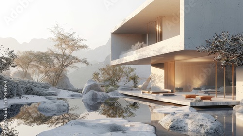 Architectural landscape with a soft and dreamy aesthetic      AI generated illustration © ArtStage