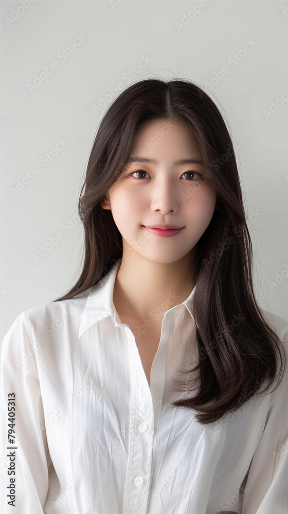 Elegant Woman in White Shirt with Natural Look Elegant Woman in White Shirt with Natural Look