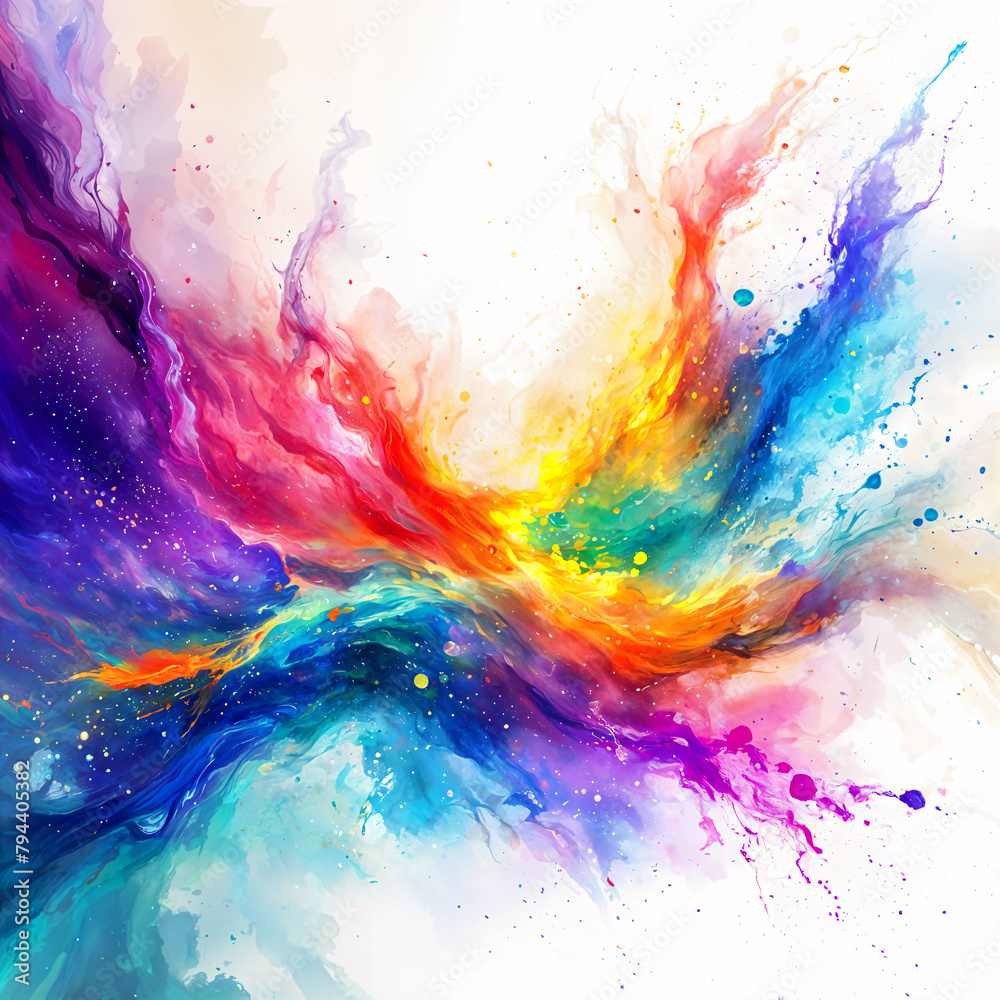 A vibrant and colorful abstract art piece, featuring a swirl of colors that resemble a galaxy or a cosmic explosion.