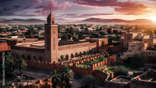 Panoramic View of Marrakech, Morocco. Nice nature view of Marrakech city, Morocco. View of Moroccan city Marrakech. photo