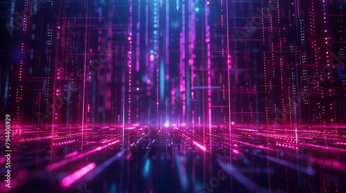 Abstract digital data stream. Futuristic cyber technology background with glowing neon lines, suitable for tech and innovation themes. Ideal for digital marketing, presentations, and tech visuals.
