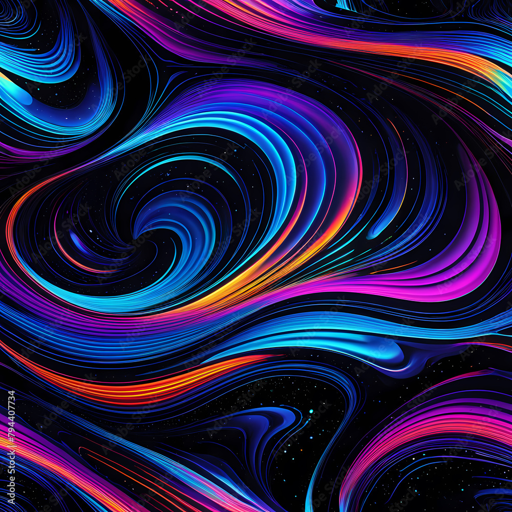 Fototapeta premium Liquid rainbow space illustration with holographic 3D abstract shapes. Vibrant colors cosmic dance, surreal, luminescent spectacle wallpaper background