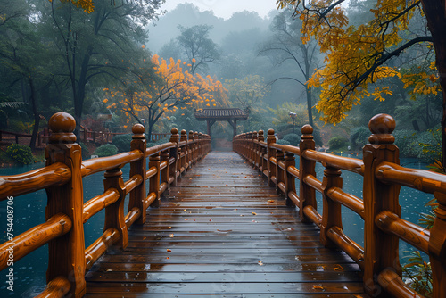 Brown Wooden Bridge , Beautiful View of Greenery and a Bridge in the Forest 