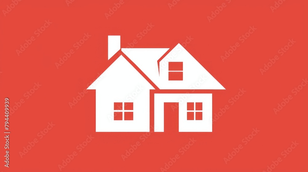A 2d white icon depicting a family house is available for web mobile and infographics standing out against a vibrant red background A 2d white icon depicting a family house is available for web mobile and infographics standing out against a vibrant red background