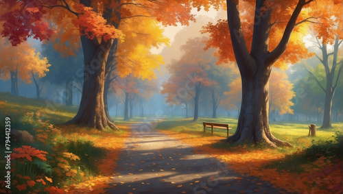 Splendid Autumn Landscape, Bursting Colors of Foliage in the Park. Nature's Artistry.