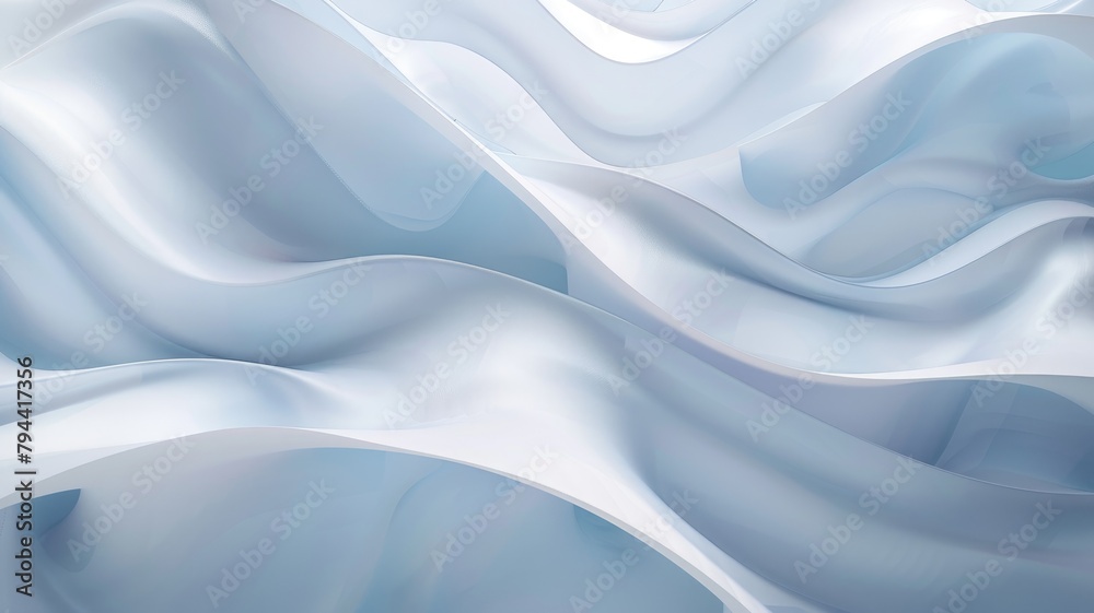 Abstract wavy blue and white design resembling smooth flowing fabric or liquid