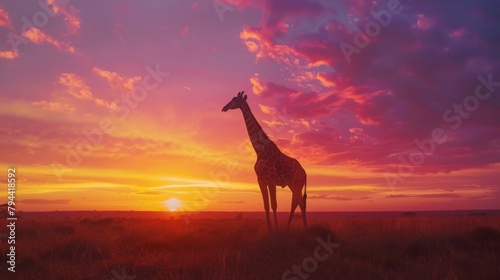 Blank mockup of a neon safari sign featuring a giraffe and elephant against a sunset sky .