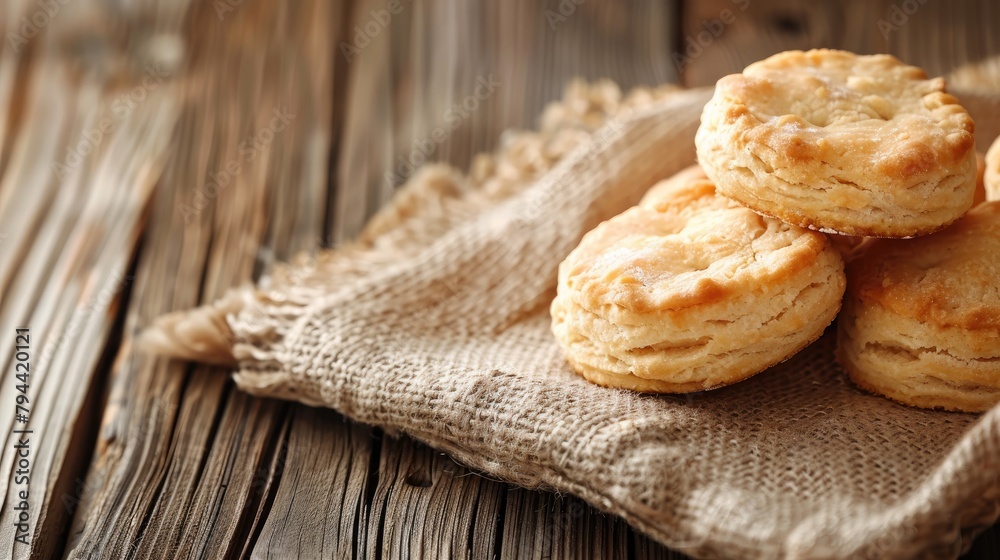 Close up image of butter biscuits on a wooden background