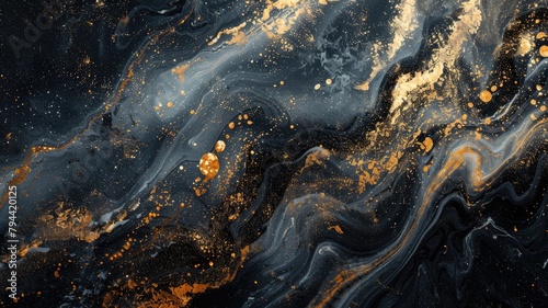 Abstract art with swirling black and gold patterns