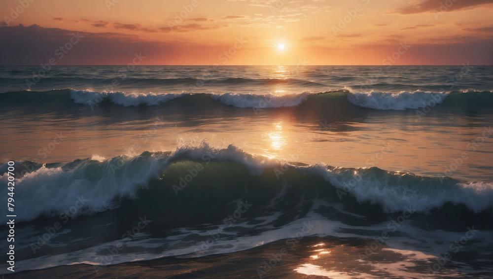 Vintage Sunset Casting its Glow over the Ocean's Surface, Reflecting the Radiance in the Waters.