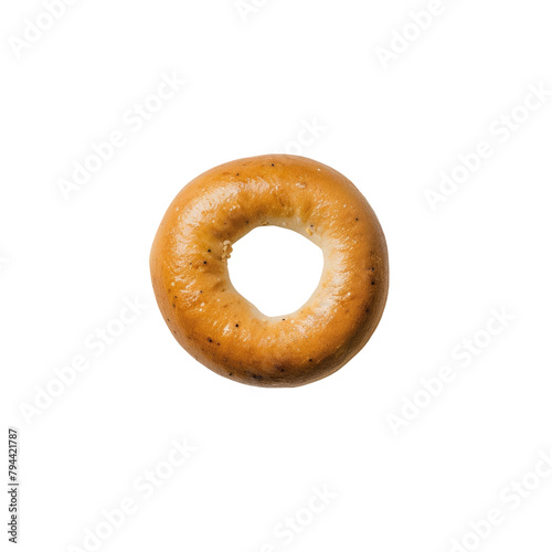 A solitary bagel sits unaccompanied against a transparent background photo