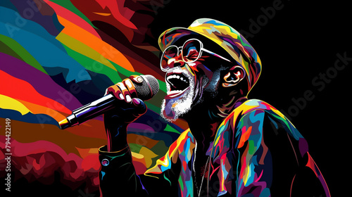 Singer man character in hat. Abstract vector illustration