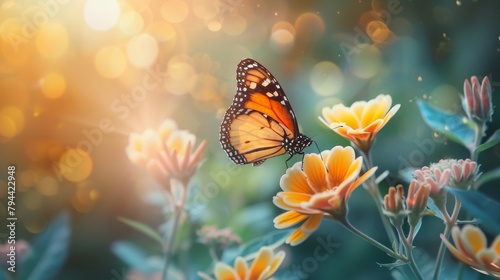 Beautiful butterfly flitting from flower to flower  AI generated illustration © ArtStage