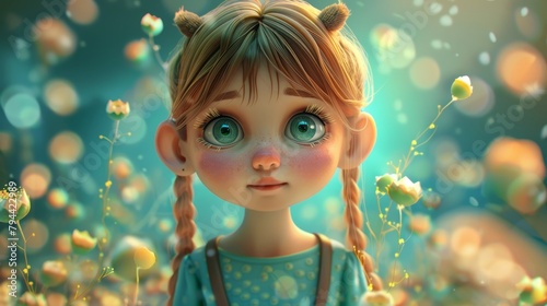 Beautifully designed 3D artwork of a babe girl in a cute style AI generated illustration