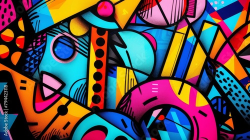 Bold and bright neon colored abstract art in a cute style AI generated illustration