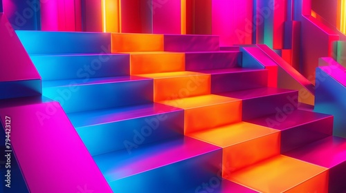 Bold and bright neon colors in an abstract 3D format  AI generated illustration